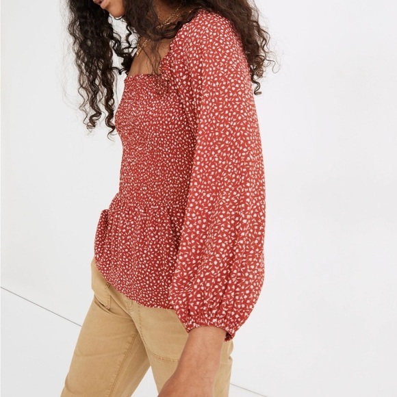 NWT Madewell (Re)sourced Georgette Lucie Smocked Peplum Top in Batik Vine - Picture 2 of 7
